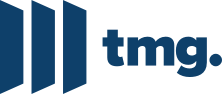 Shortened version of the TMG logo, featuring the letters TMG along with three solid blue doors to the left.