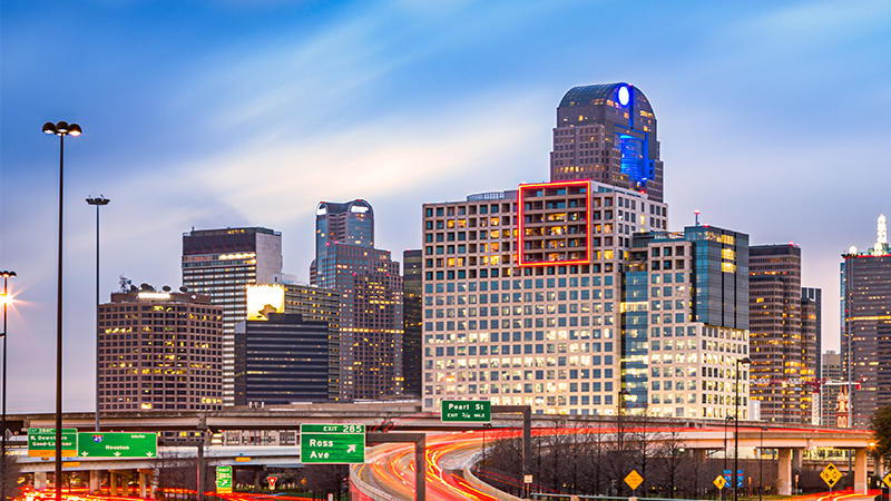 Ground view of downtown Dallas