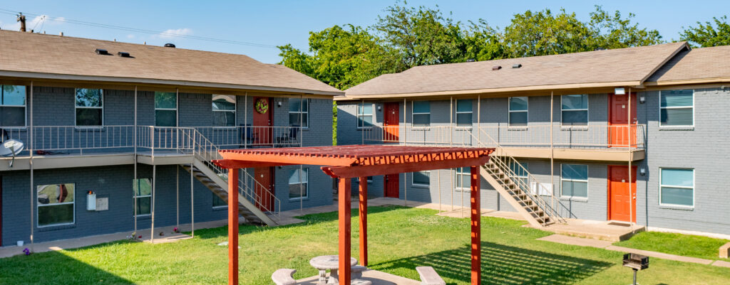 Second-floor view of Mesa Park, a two-story apartment in Grand Prairie.